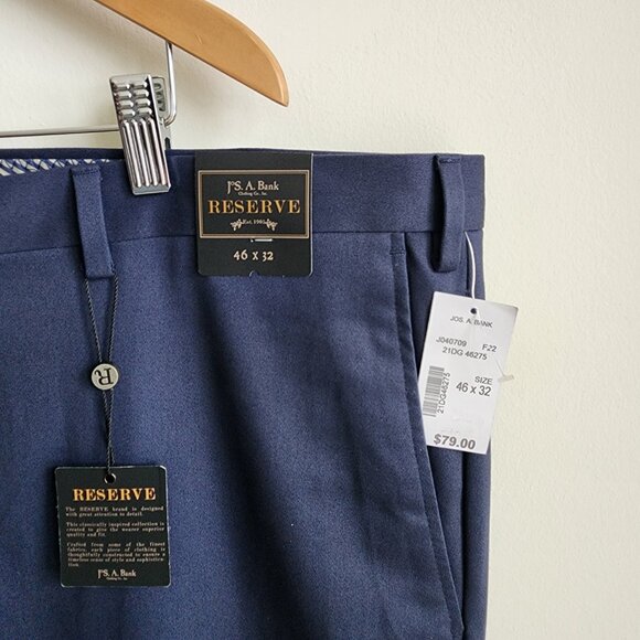 46x32 Blue Chinos Jos A Bank Cotton Reserve Pants New Flat Front Nwt Navy Khakis - Picture 5 of 17